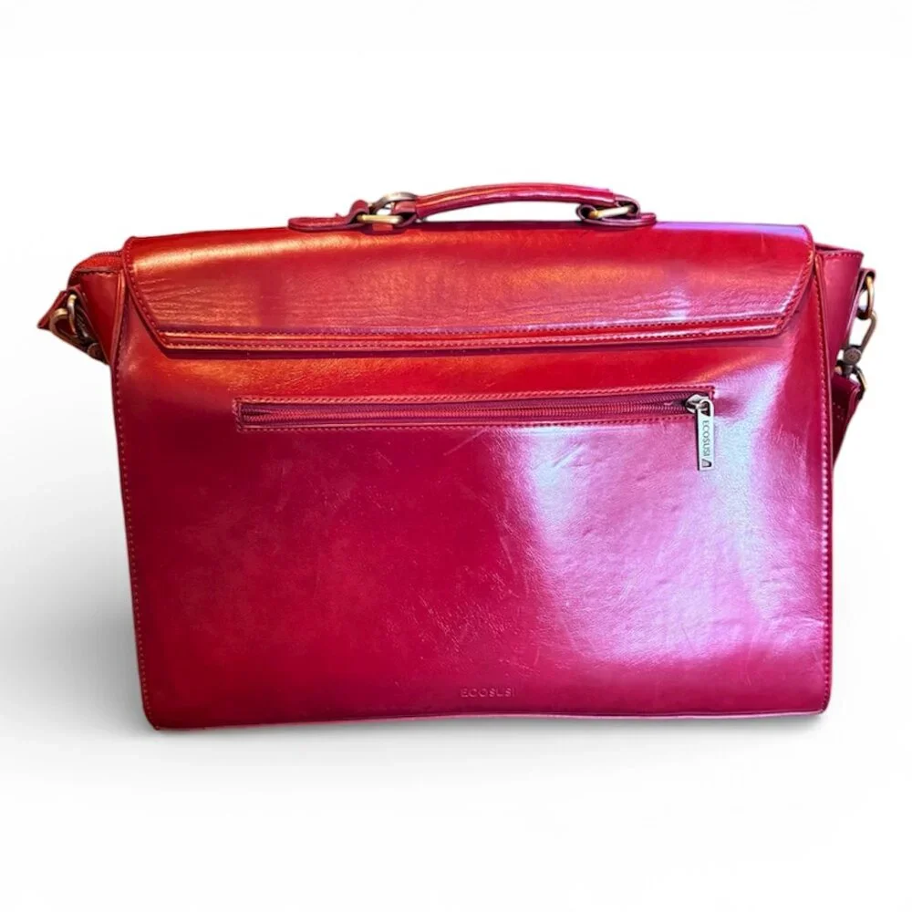 Ecosusi Woman's Briefcase Vegan Red Leather Laptop Back w/Shoulder Strap w/ Bow